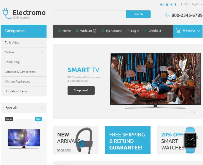 Template de sitio web ejemplo e-commerce